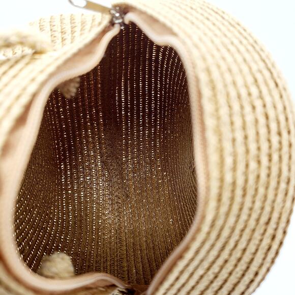 Floral Daisy Circular Rattan Woven Zip Closure Crossbody Shoulder Bag Unbranded - Picture 6 of 10